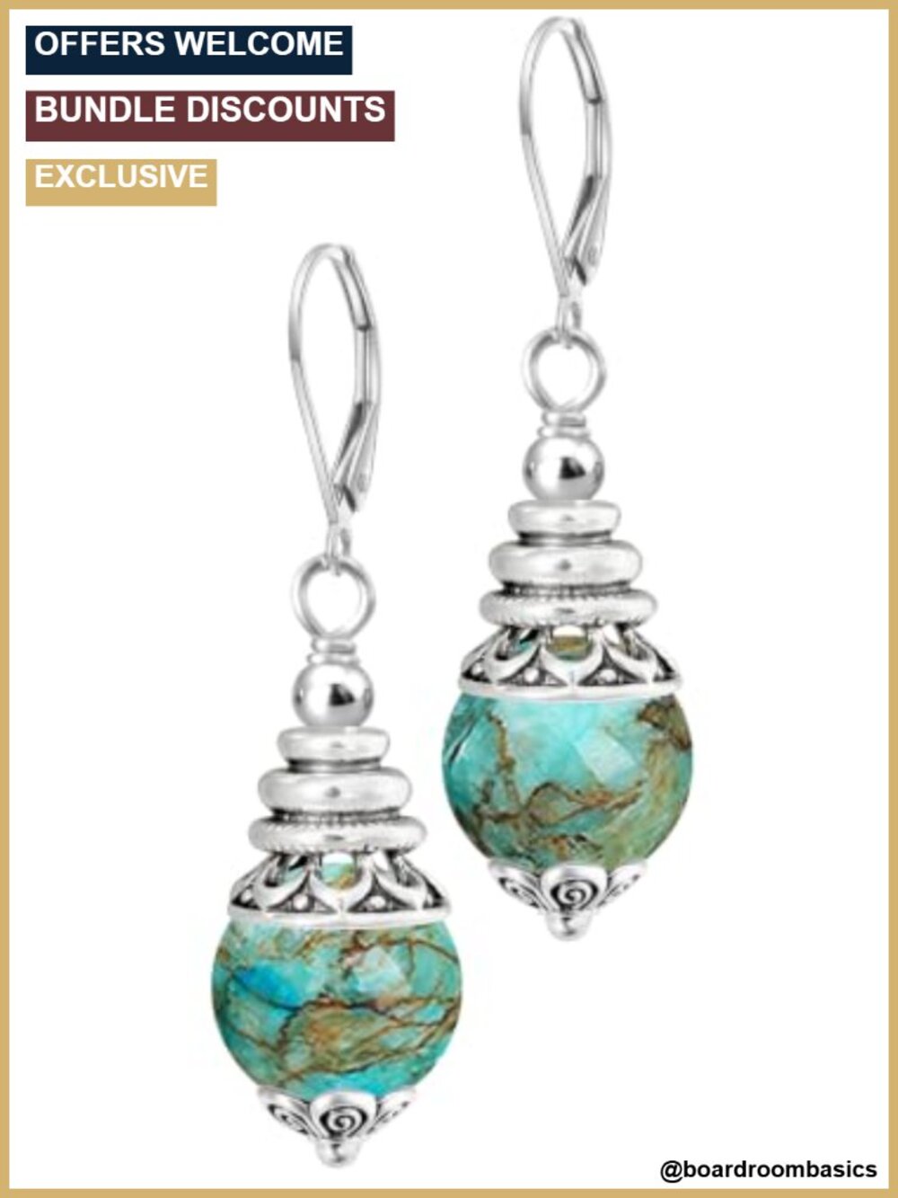 Natural Stone Boho Drop Earrings Silver Plated Leverback